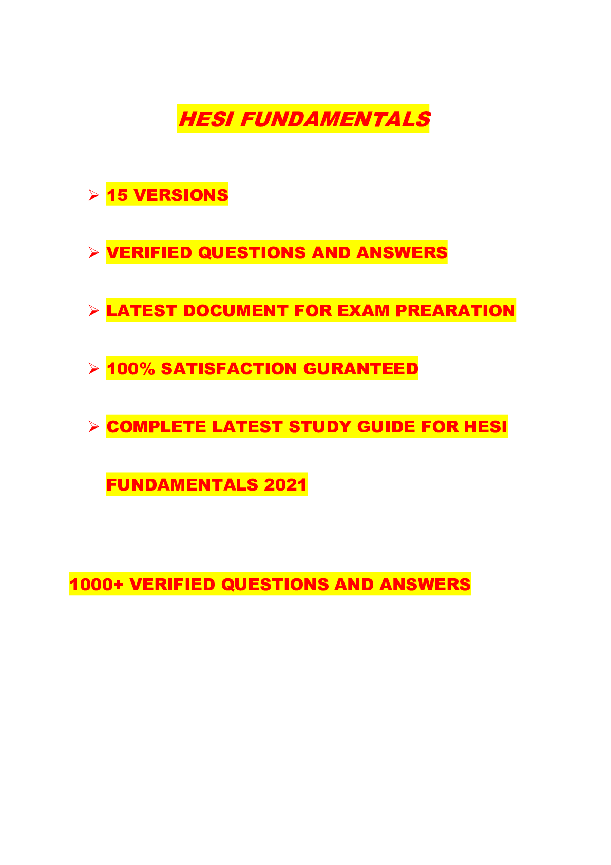 Preview image for HESI RN Fundamentals Exam (15 Exam Sets, 1000+ Q & A, Newest-2021) / RN HESI Fundamentals Exam / Fundamentals HESI RN Exam / Fundamentals RN HESI Exam |Complete Document for HESI Exam